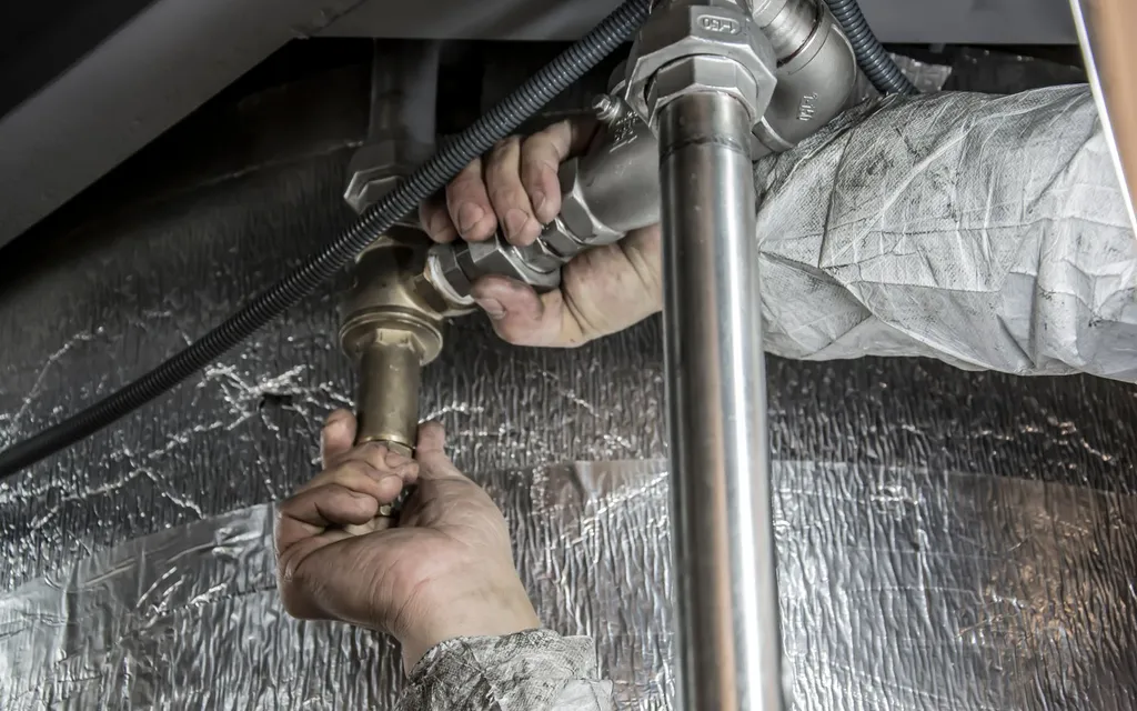 Plumber fitting pipe connections during an installation